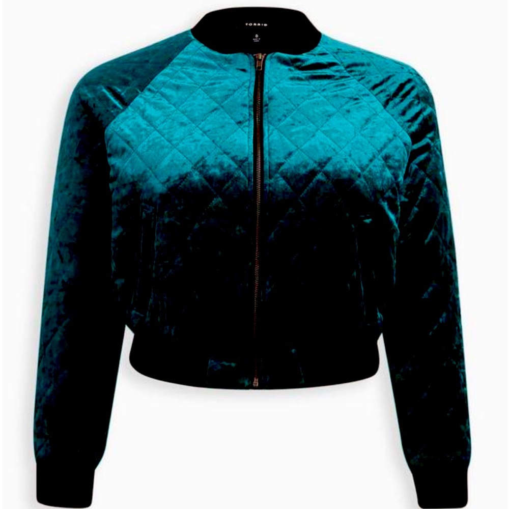 Velvet Quilted Bomber - Green/Teal